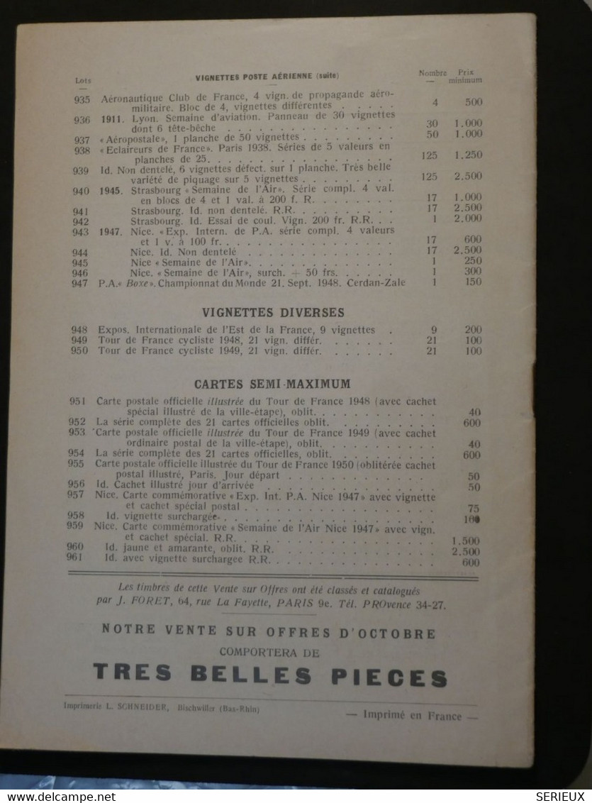 BJ17 France CATALOGUE   VENTE SUR OFFRES 1952 +++ 27 PAGES+J. FORET A PARIS +++ - Catalogues De Maisons De Vente