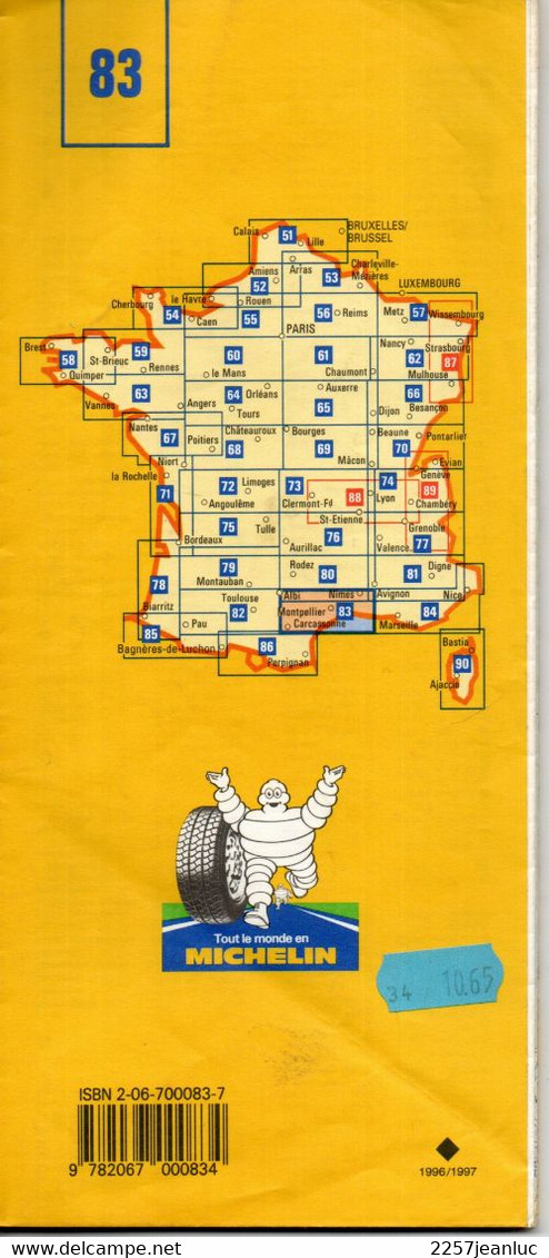 Carte Michelin  N: 83 - Carcassonne Montpellier Nîmes  - Carte  Routière Et Touristique   Au  200000 ème  De 1996 / 97 - Maps/Atlas