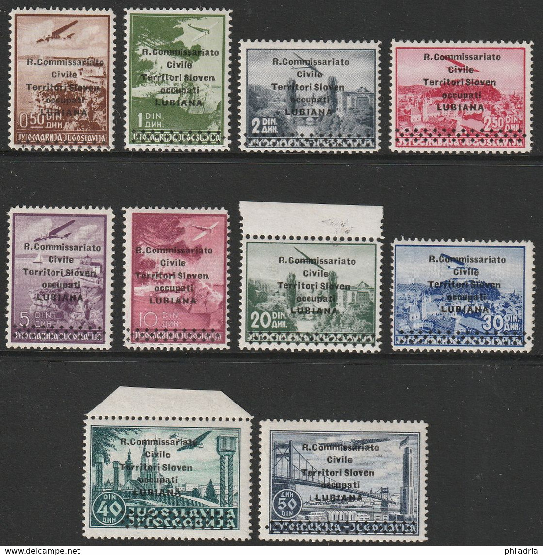 Lubiana, Ljubljana, 1941, Airmail, Complete Set With Constant Flaw "Missing I In Sloveni", Only 9 Sets Possible ! - Ljubljana