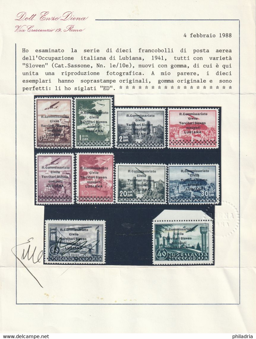 Lubiana, Ljubljana, 1941, Airmail, Complete Set With Constant Flaw "Missing I In Sloveni", Only 9 Sets Possible ! - Lubiana