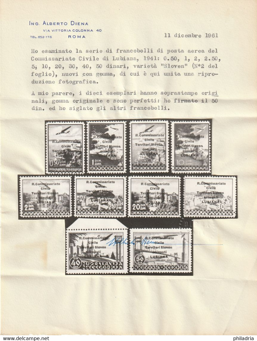 Lubiana, Ljubljana, 1941, Airmail, Complete Set With Constant Flaw "Missing I In Sloveni", Only 9 Sets Possible ! - Lubiana