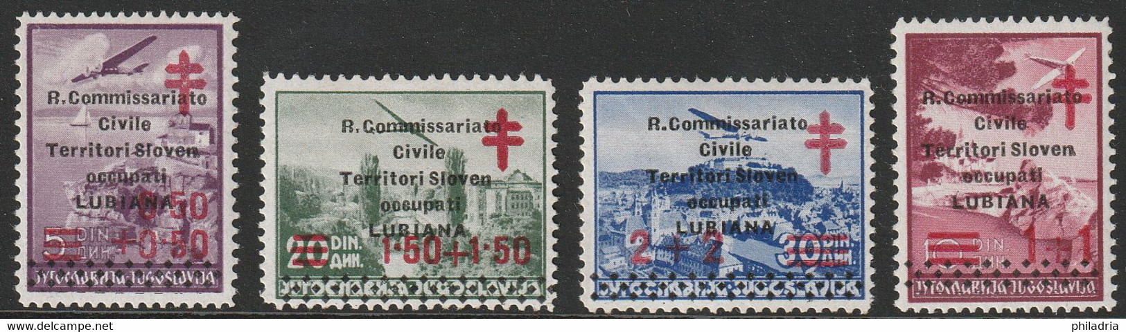 Lubiana, Ljubljana, 1941, TBC, Complete Set With Constant Flaw "Missing I In Sloveni", 0,50 And 2 Din MNH, Others Hinged - Ljubljana