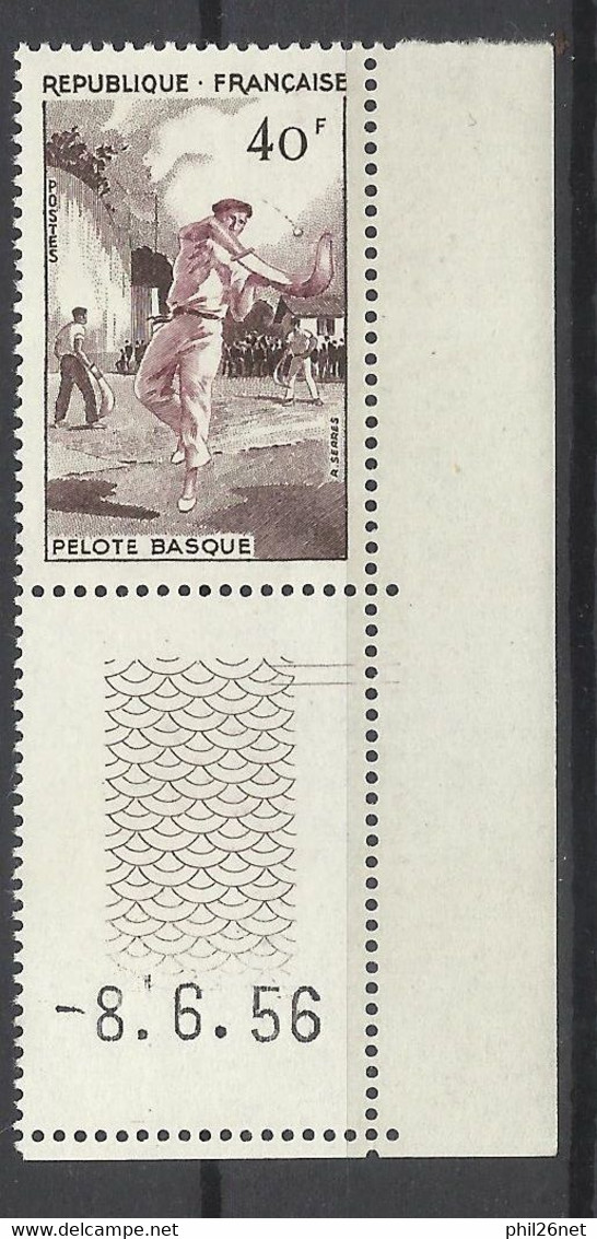 France  N° 1073 Pelote Basque   Coin De Feuille Daté Du  08/06/1956  Neuf    * *  B/TB       Voir Scans      Soldé ! ! ! - Base-Ball