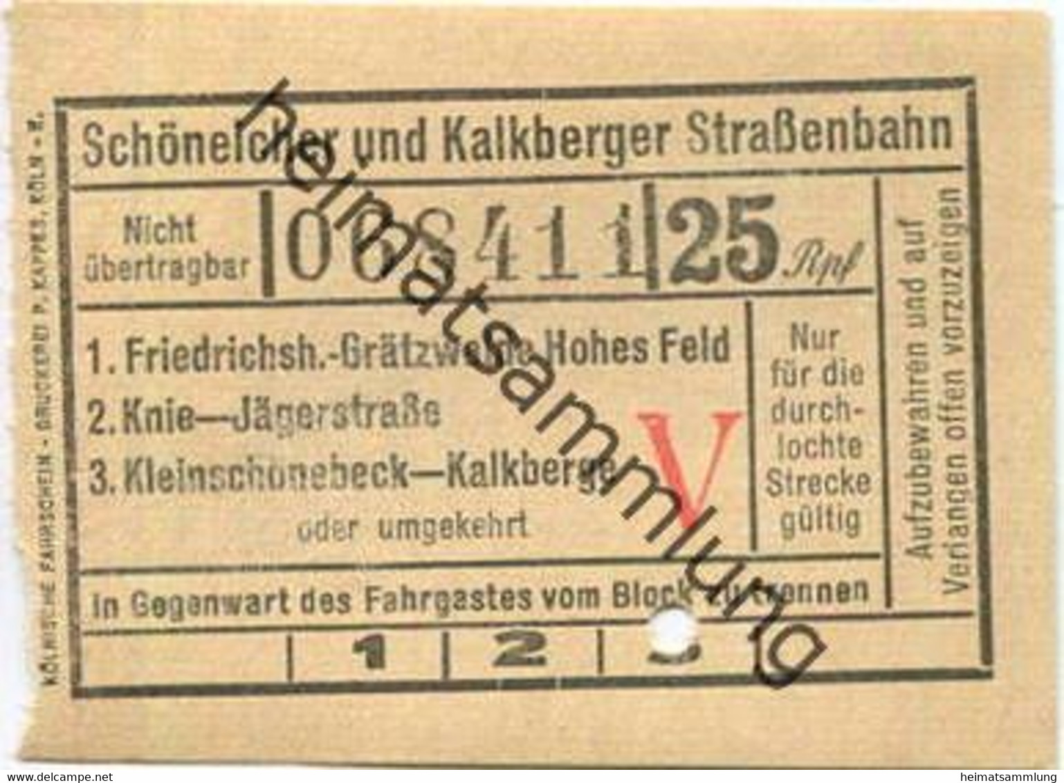 Deutschland - Schöneiche Kalkberge - Schöneicher Und Kalkberger Strassenbahn - Fahrschein 25Rpf. - 1. Friedrichshagen Gr - Europe