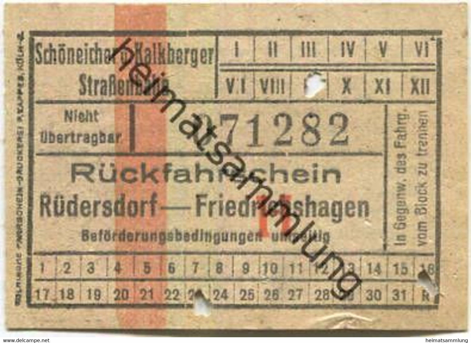 Deutschland - Schöneiche Kalkberge - Schöneicher Und Kalkberger Strassenbahn - Rückfahrschein Rüdersdorf Friedrichshagen - Europa