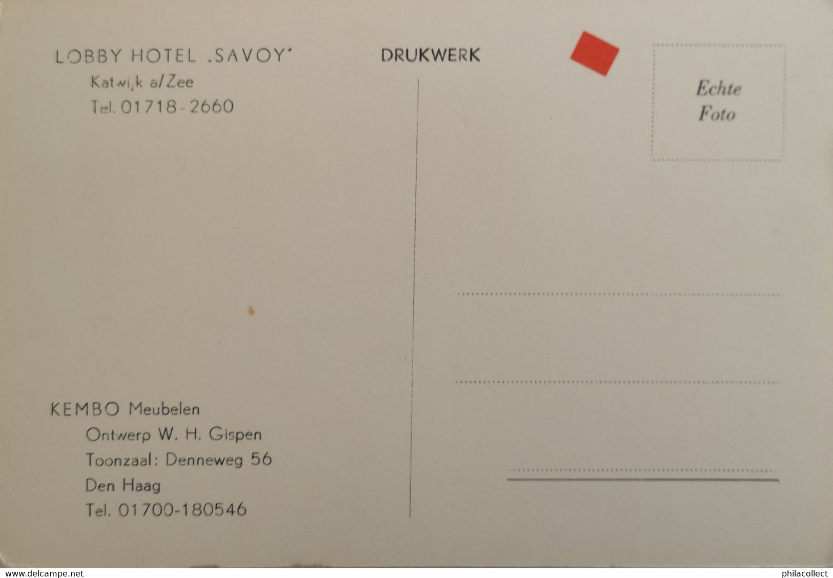 Katwijk Aan Zee / Lobby Hotel Savoy (Ook Reklame Kaart Kembo Meubelen Ontwerp W. H. Gispen) 19?? - Katwijk (aan Zee)