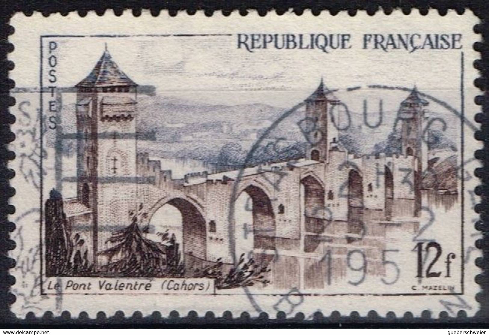 FR VAR 65 - FRANCE N° 1039 Obl. Cahors Le Pont Valentré Variété Cadre Interrompu Et Impression Pâle - Oblitérés