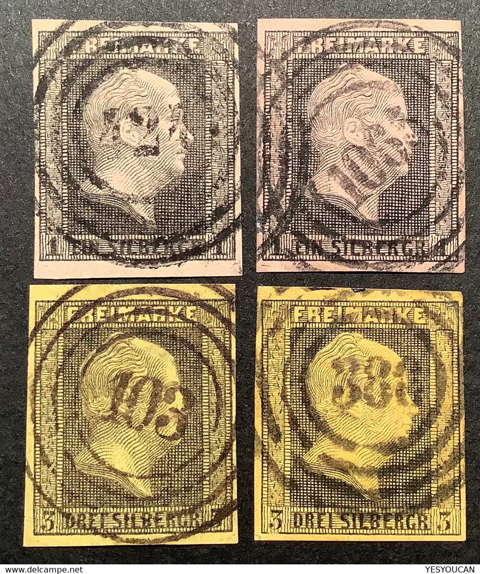 Preussen 1850 Mi 2a, 2b, 4a, 4b TADELLOS 1 Sgr & 3 Sgr Dabei "maisgelb" Gestempelt (Altdeutschland German States Prussia - Usados