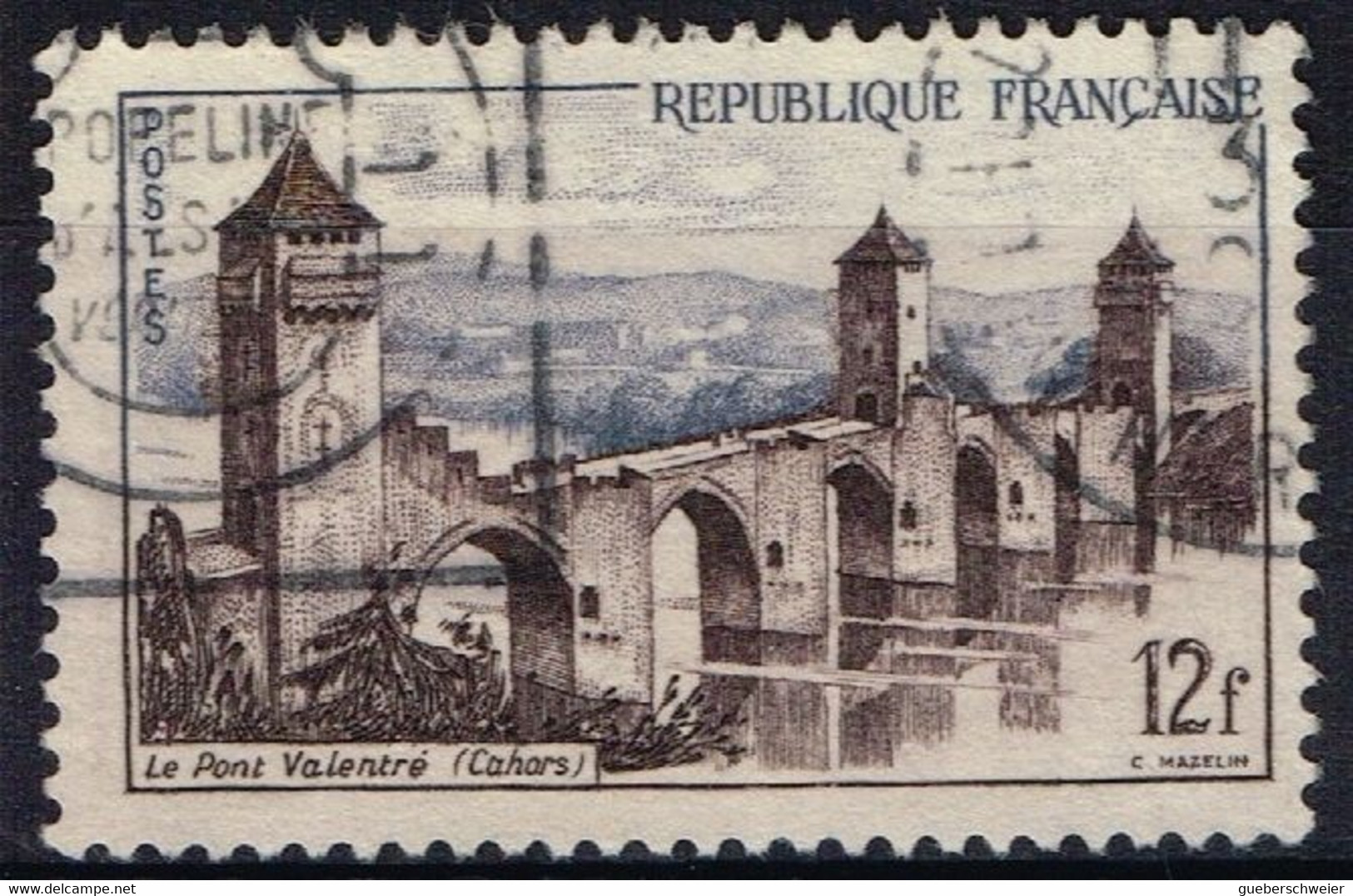 FR VAR 67 - FRANCE N° 1039 Obl. Cahors Le Pont Valentré Variété Chiffres Blancs - Oblitérés