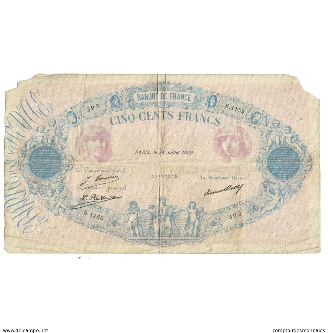 France, 500 Francs, Bleu Et Rose, 1929, S.1153 393, TB, Fayette:30.32, KM:66k - 500 F 1888-1940 ''Bleu Et Rose''