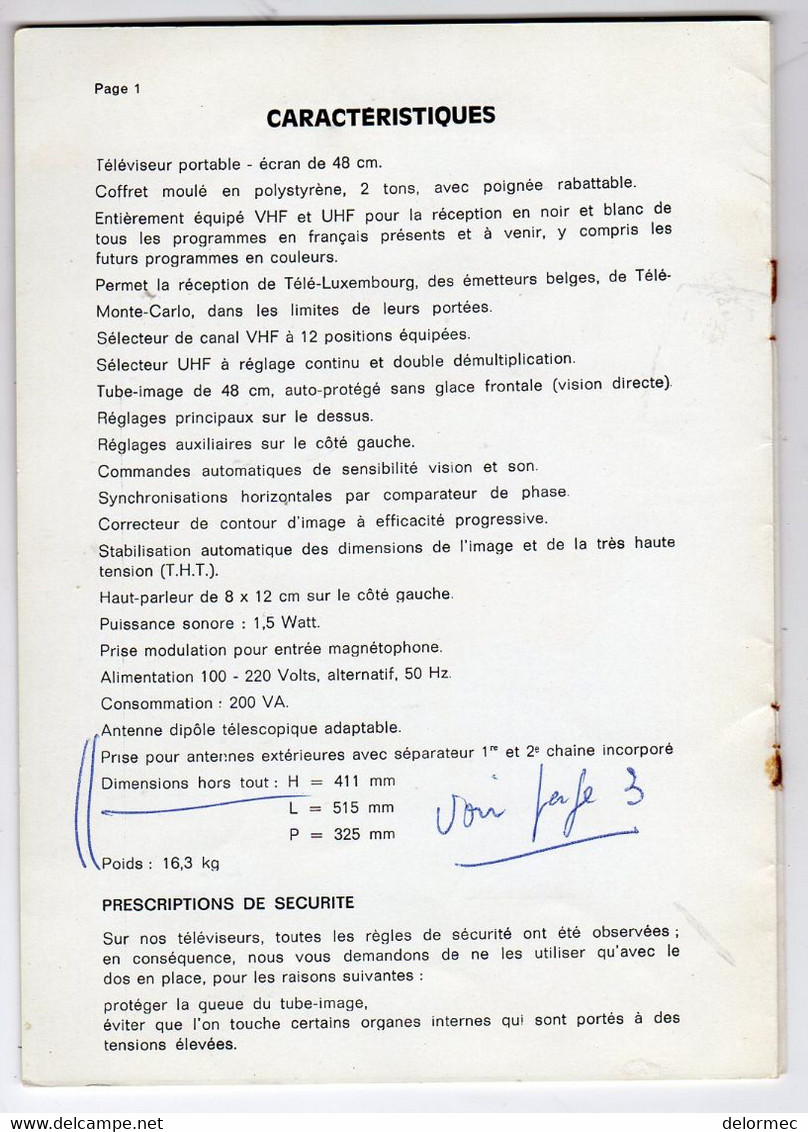 Mode Emploi Et Certificat De Garantie Téléviseur Portable TV TF 1971 Philips Notice Explicative De 8 Pages - Material Und Zubehör