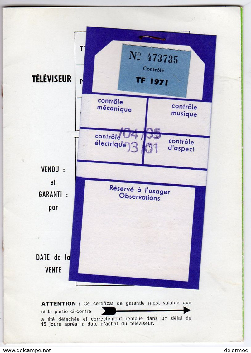 Mode Emploi Et Certificat De Garantie Téléviseur Portable TV TF 1971 Philips Notice Explicative De 8 Pages - Materiaal En Toebehoren