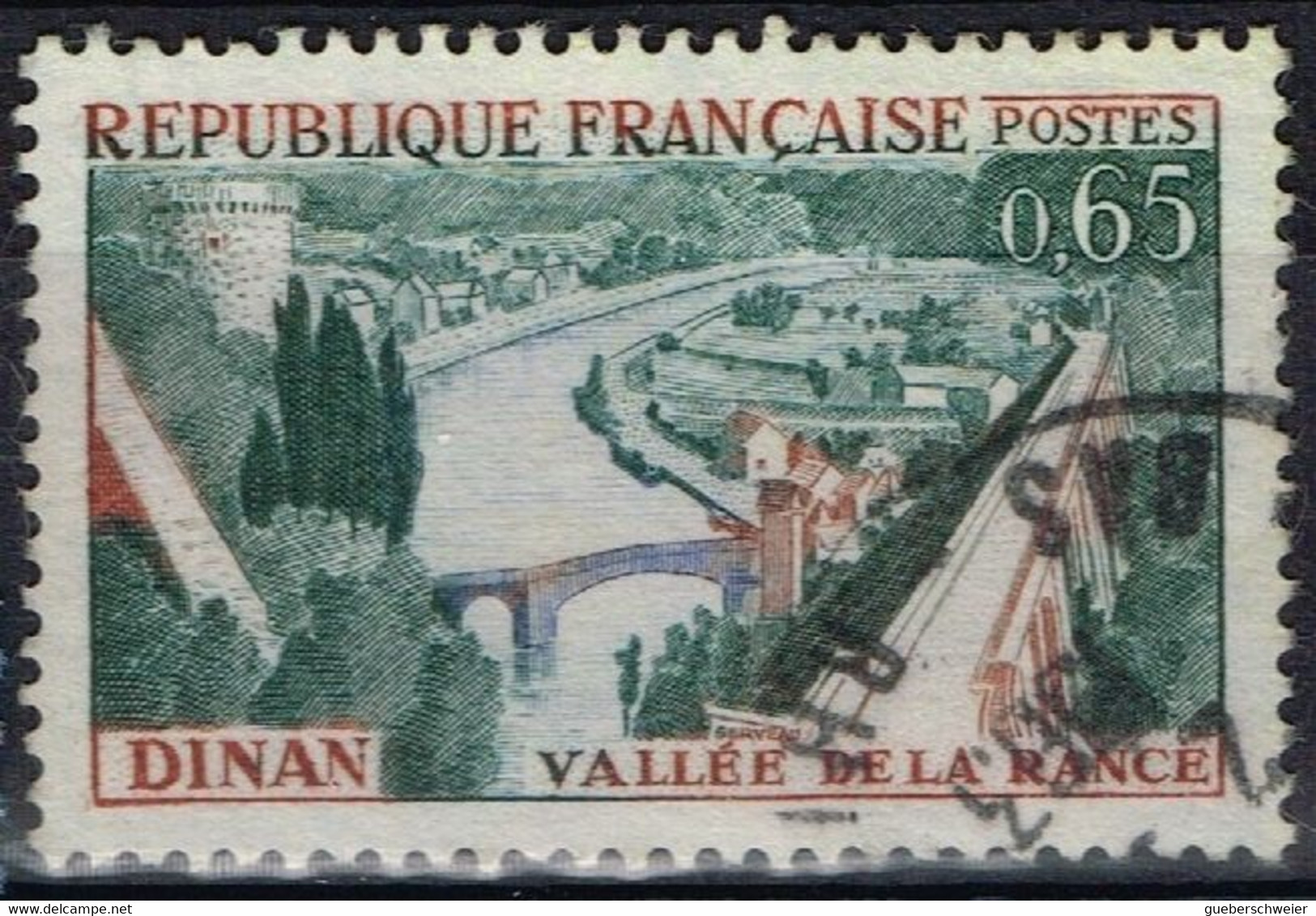 FR VAR 67 - FRANCE N° 1315 Obl. DINAN Variété Pont Bleu - Usati