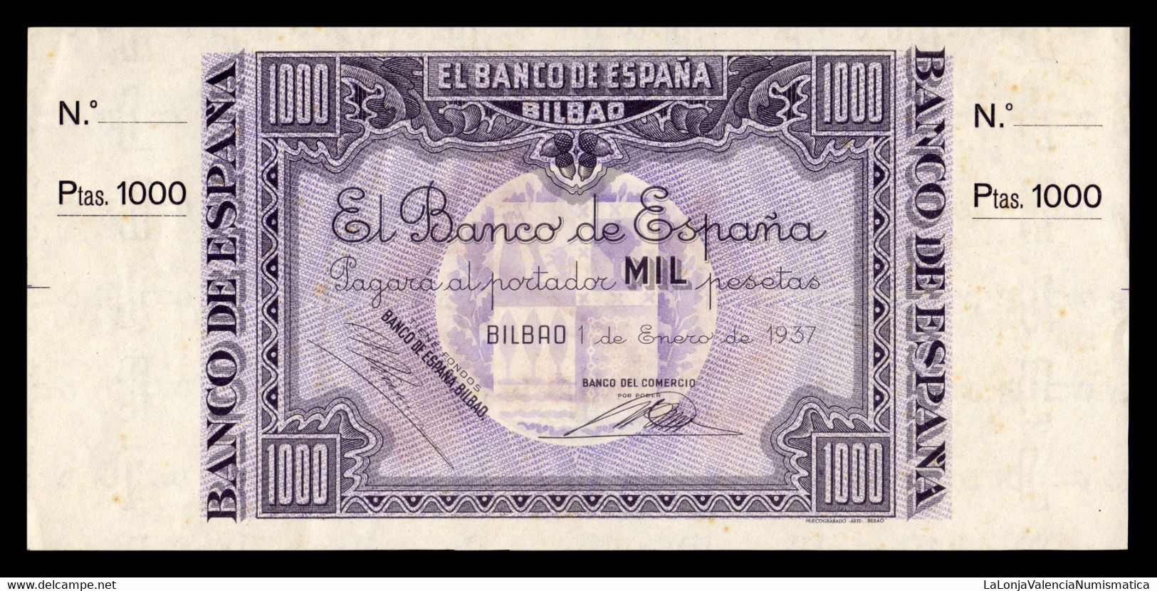 España Spain Guerra Civil Bilbao 1000 Pesetas 1937 Pick S567a-a SC- AUNC - 1000 Pesetas