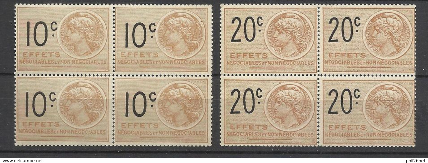 France Fiscaux Effets De Commerce   N° 452 Et 454 En Blocs De 4  Neufs  * *      B / TB   Voir Scans    Soldé ! ! ! - Stamps