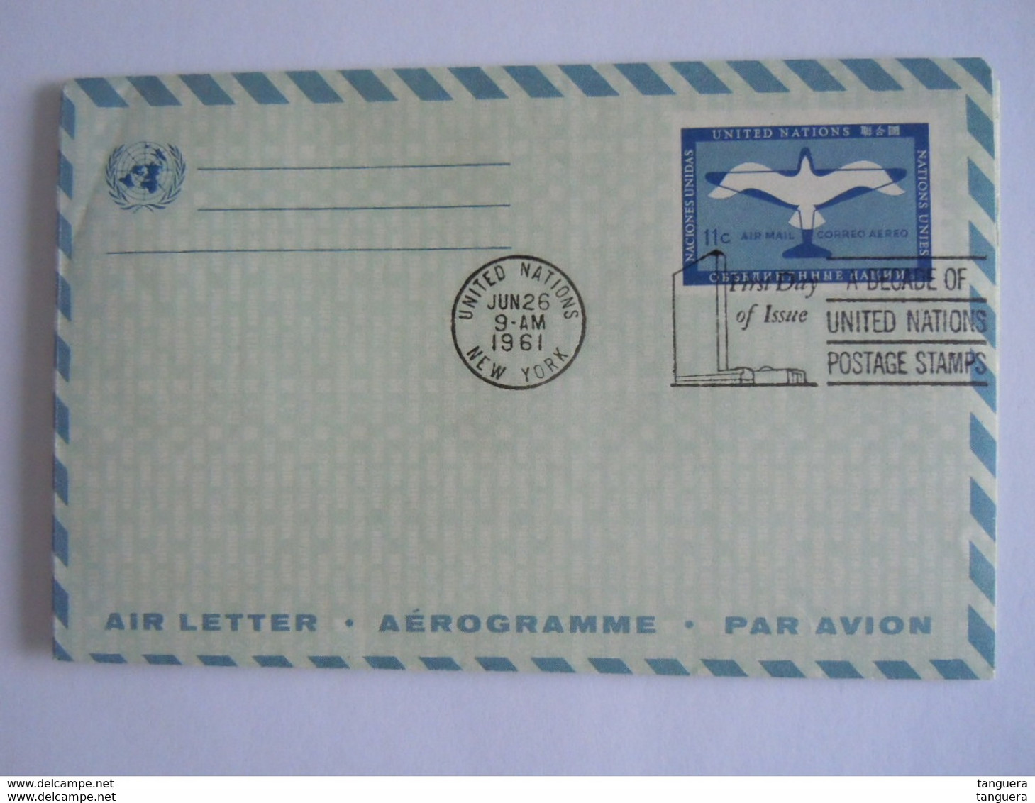 UN UNO United Nations New York Aerogramme Stationery Entier Postal Air Letter 1961 First Day Of Issue - Poste Aérienne