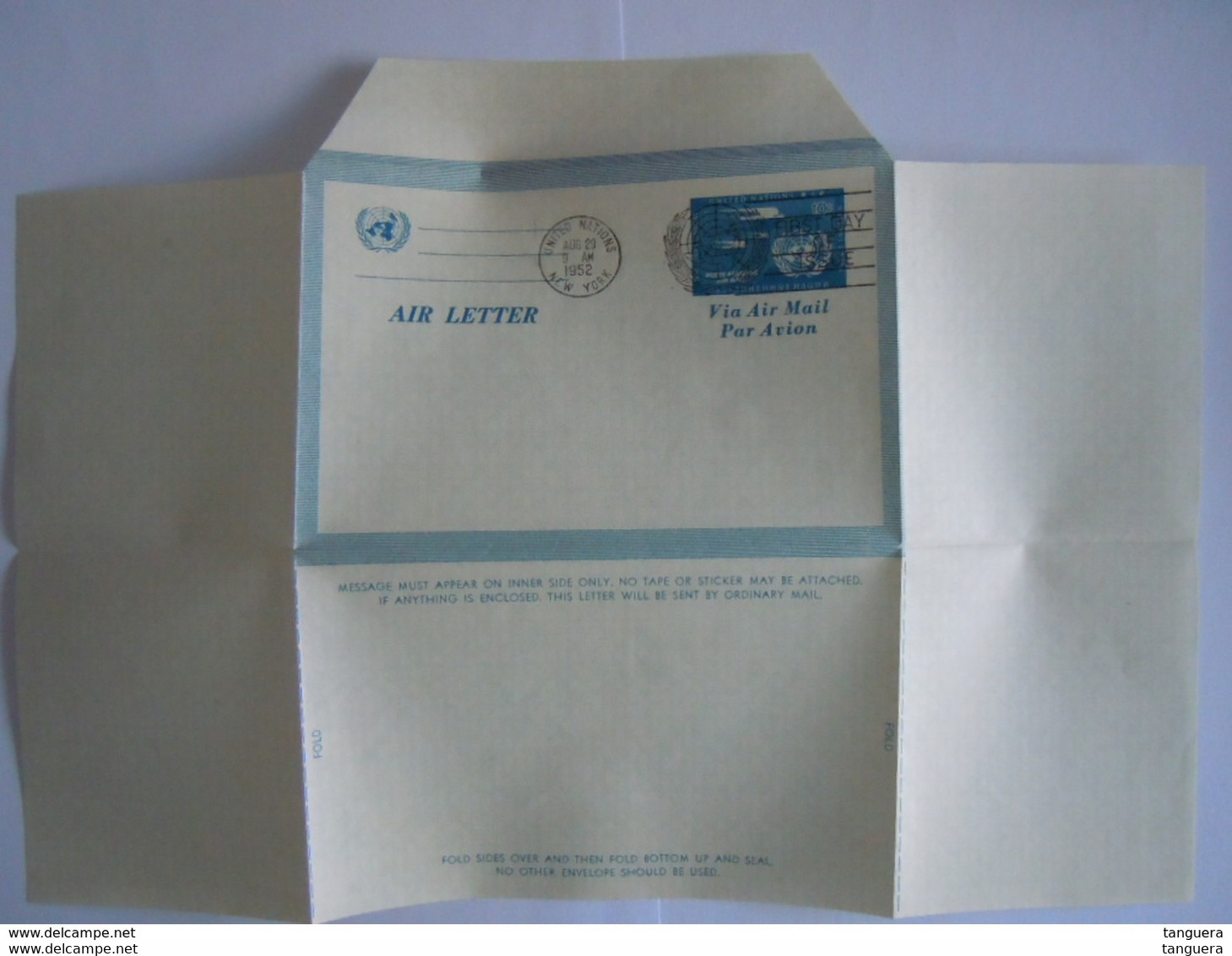 UN UNO United Nations New York Aerogramme Stationery Entier Postal Air Letter 1952 First Day Of Issue - Airmail