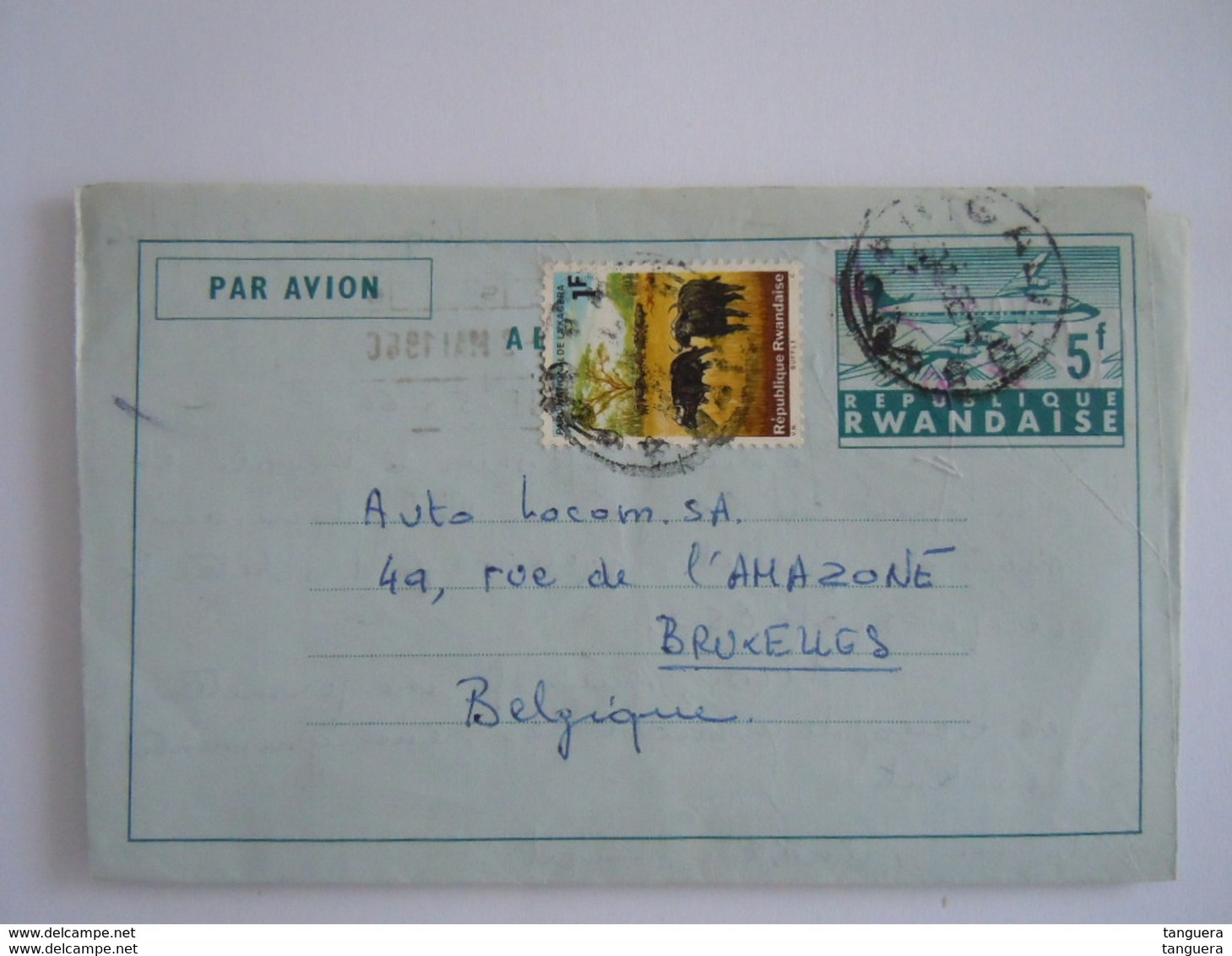 Republique Rwandaise Entier Postal Par Avion Aerogramme 1966 5f + 1f Kigali Demande D'info Sur Achat Fiat 850 Bruxelles - Covers & Documents