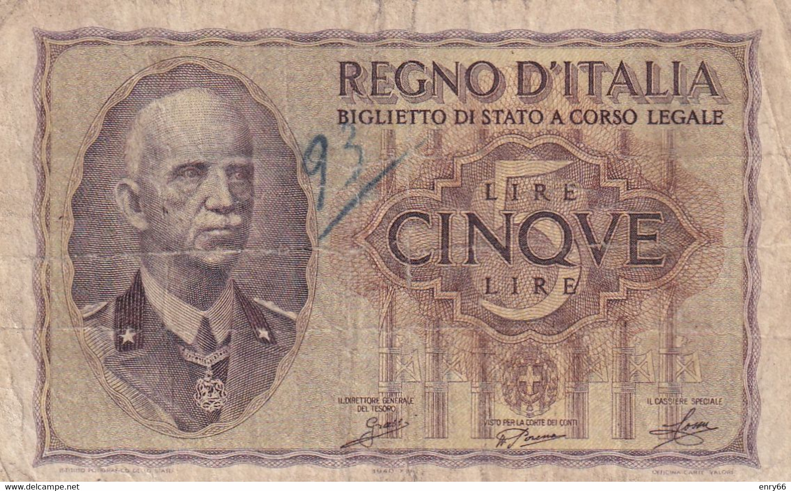 ITALIA 5 LIRE 1940 XVIII CAT. 13A - Italië– 5 Lire