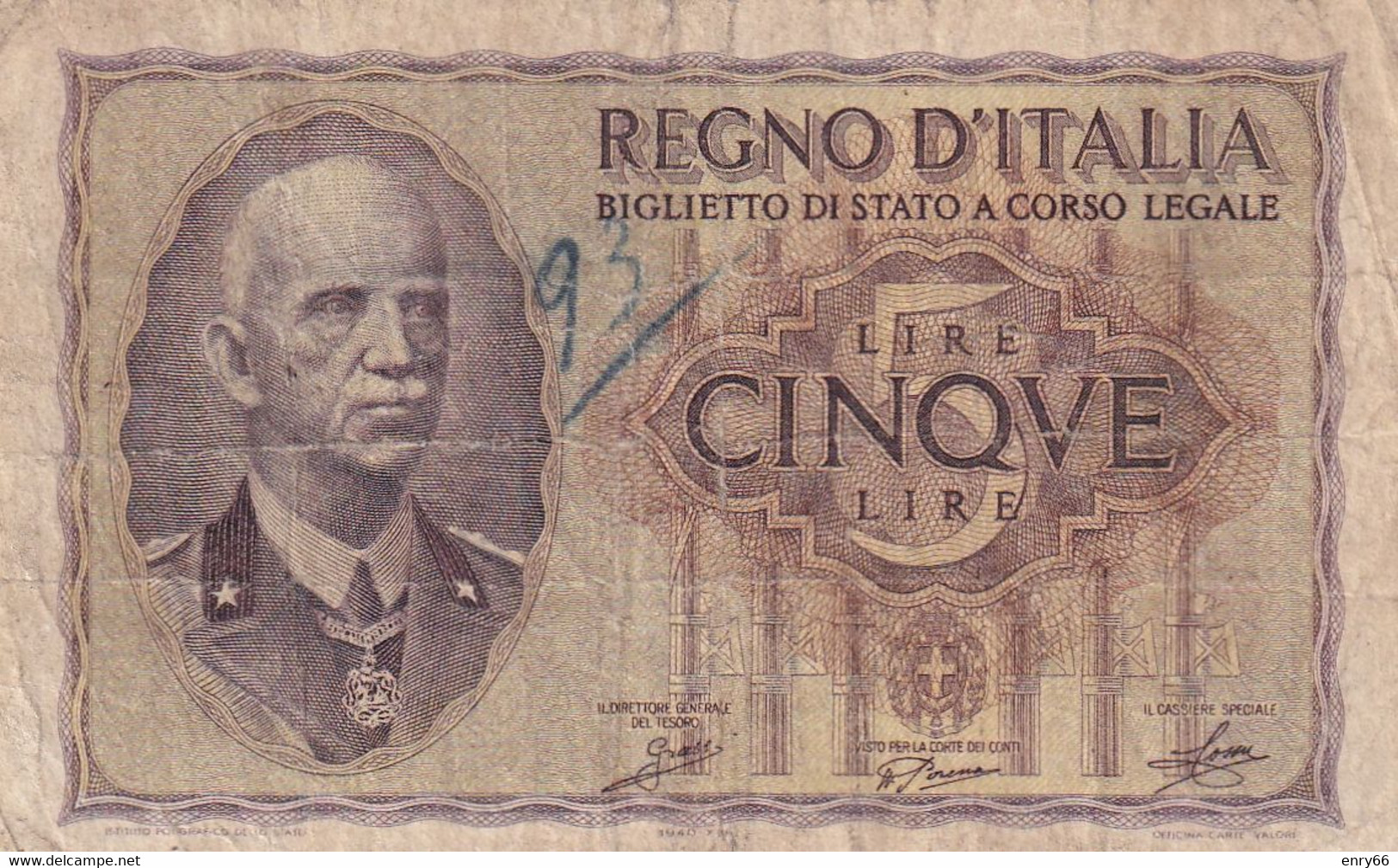 ITALIA 5 LIRE 1940 XVIII CAT. 13A - Italia – 5 Lire