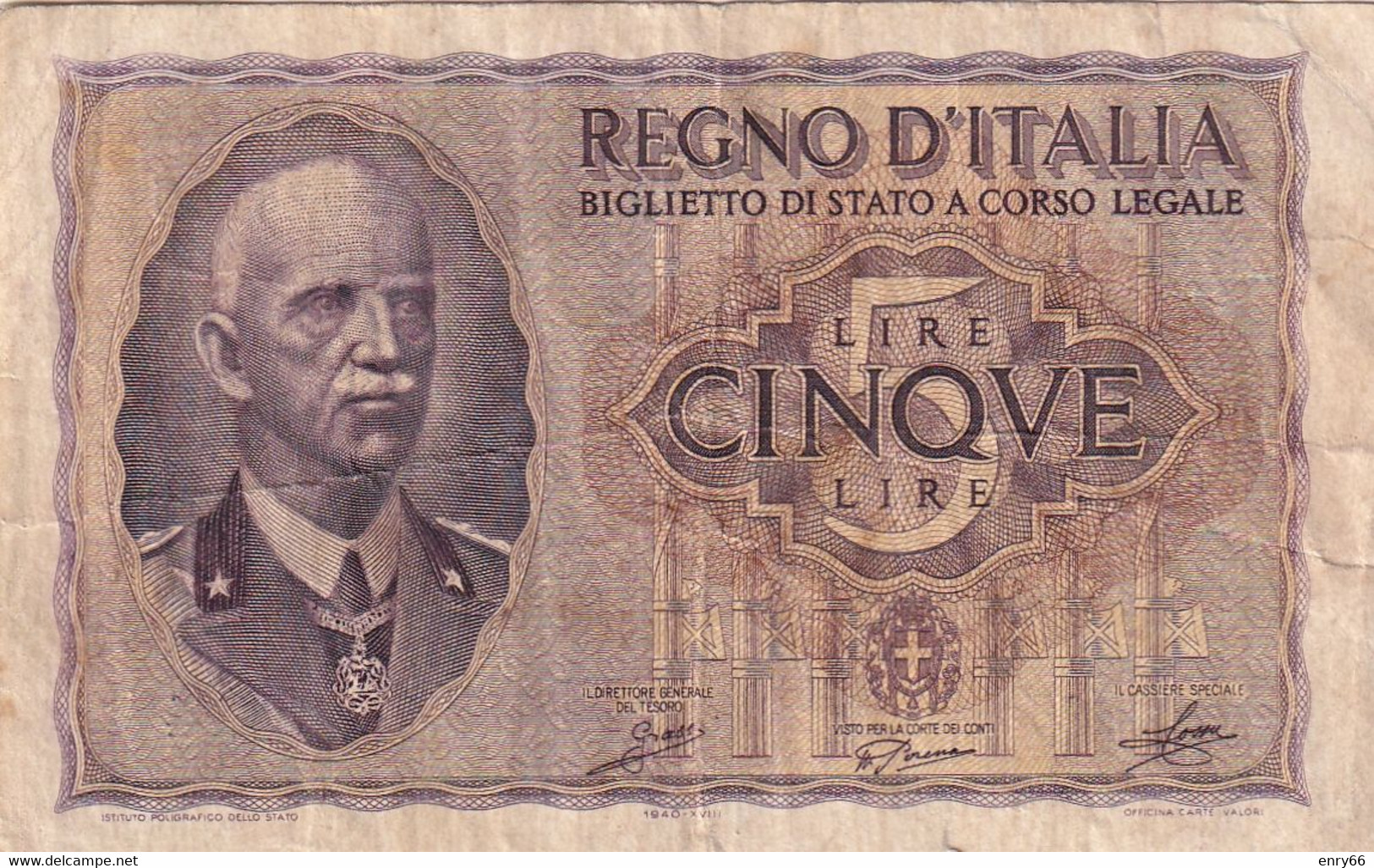 ITALIA 5 LIRE 1940 XVIII CAT. 13A - Italia – 5 Lire
