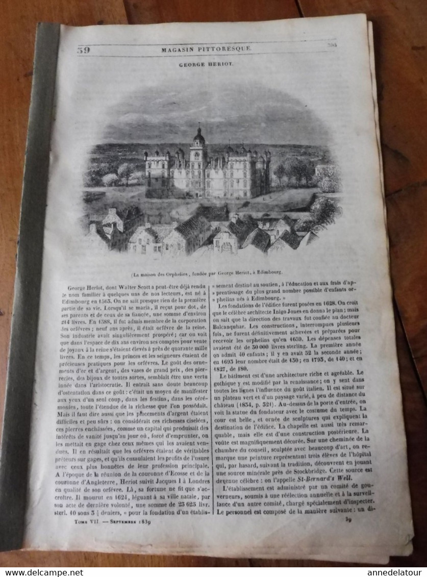 1839  La Maison Des Orphelins à Edimbourg ; En Normandie; Le Bernard- L'Hermite; Etc - 1800 - 1849