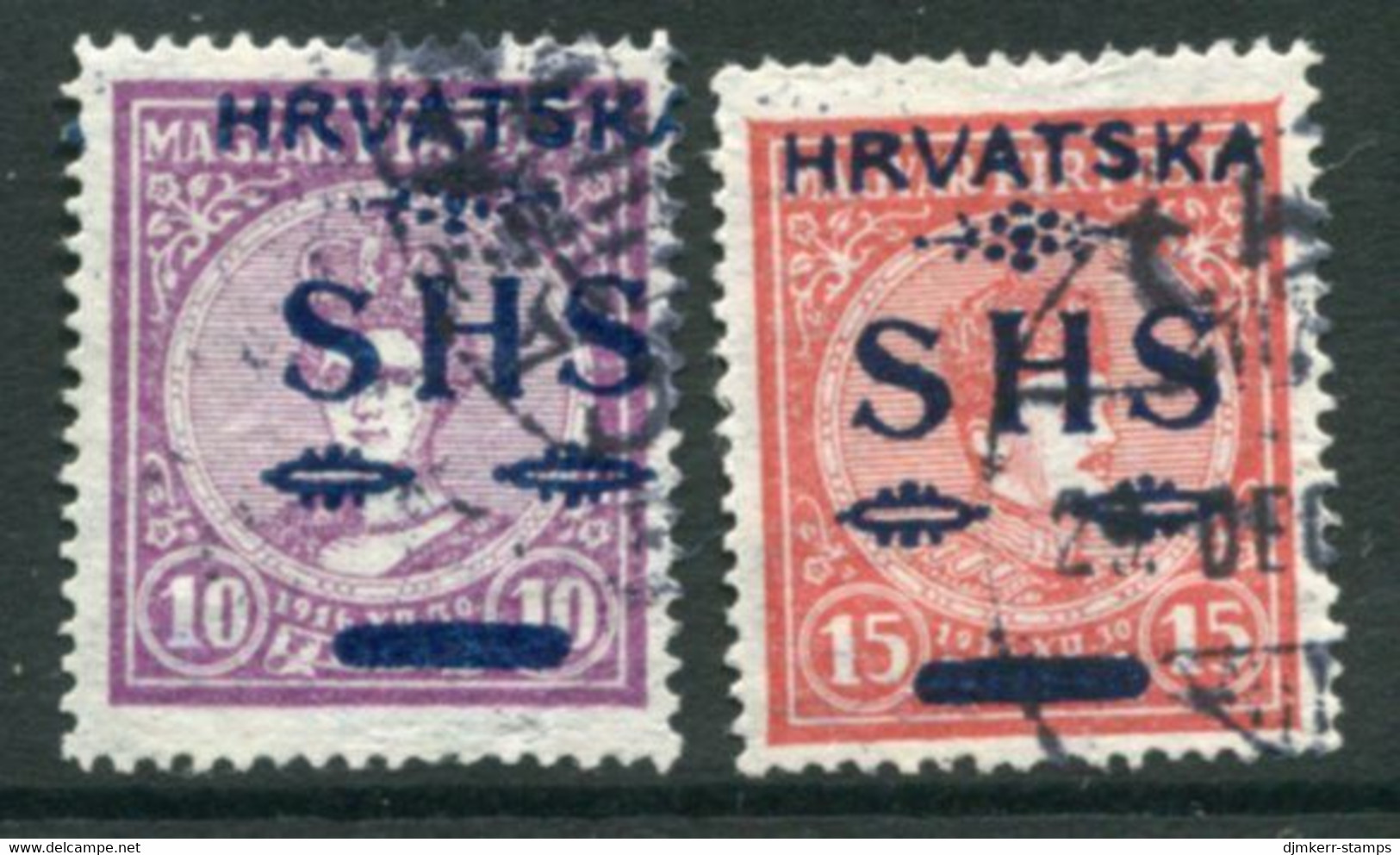 YUGOSLAVIA 1918 SHS Hrvatska Overprint On Hungary  Coronation Set Of 2 Used.   Michel 64-65 - Usati