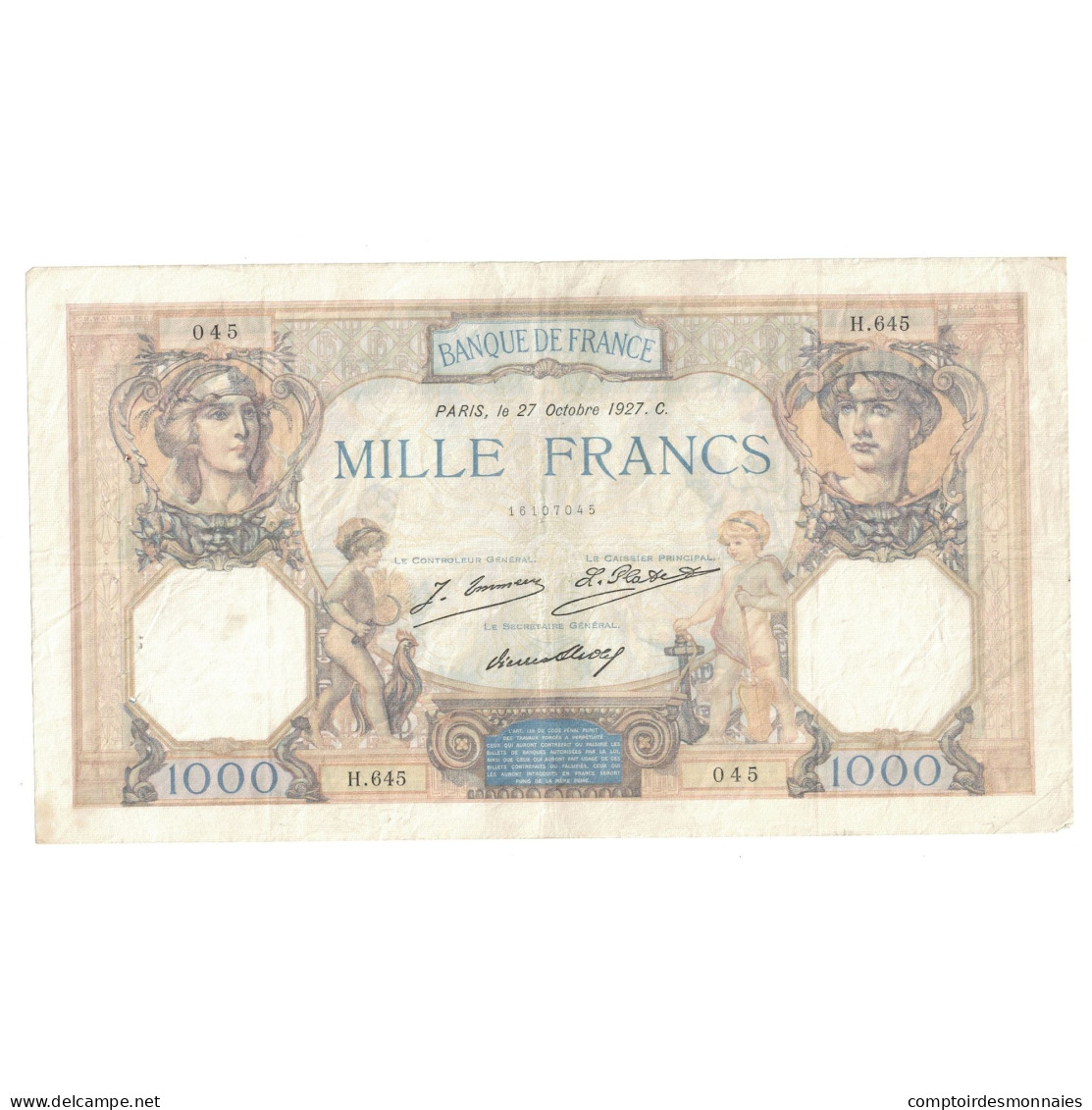 France, 1000 Francs, Bleu Et Rose, 1927, H.645, TB+, Fayette:37.1, KM:79a - 1 000 F 1889-1926 ''Bleu Et Rose''