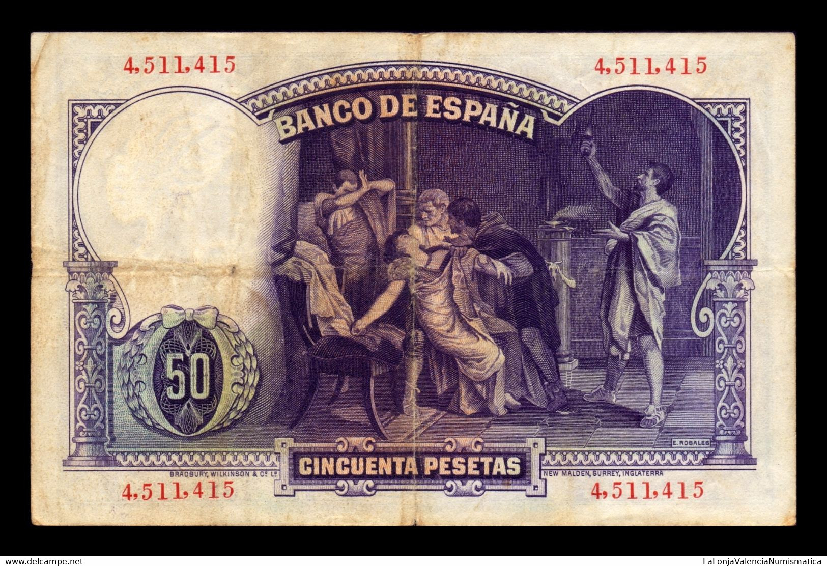 España Spain 50 Pesetas E. Rosales 1931 Pick 82 BC/MBC F/VF - 50 Pesetas