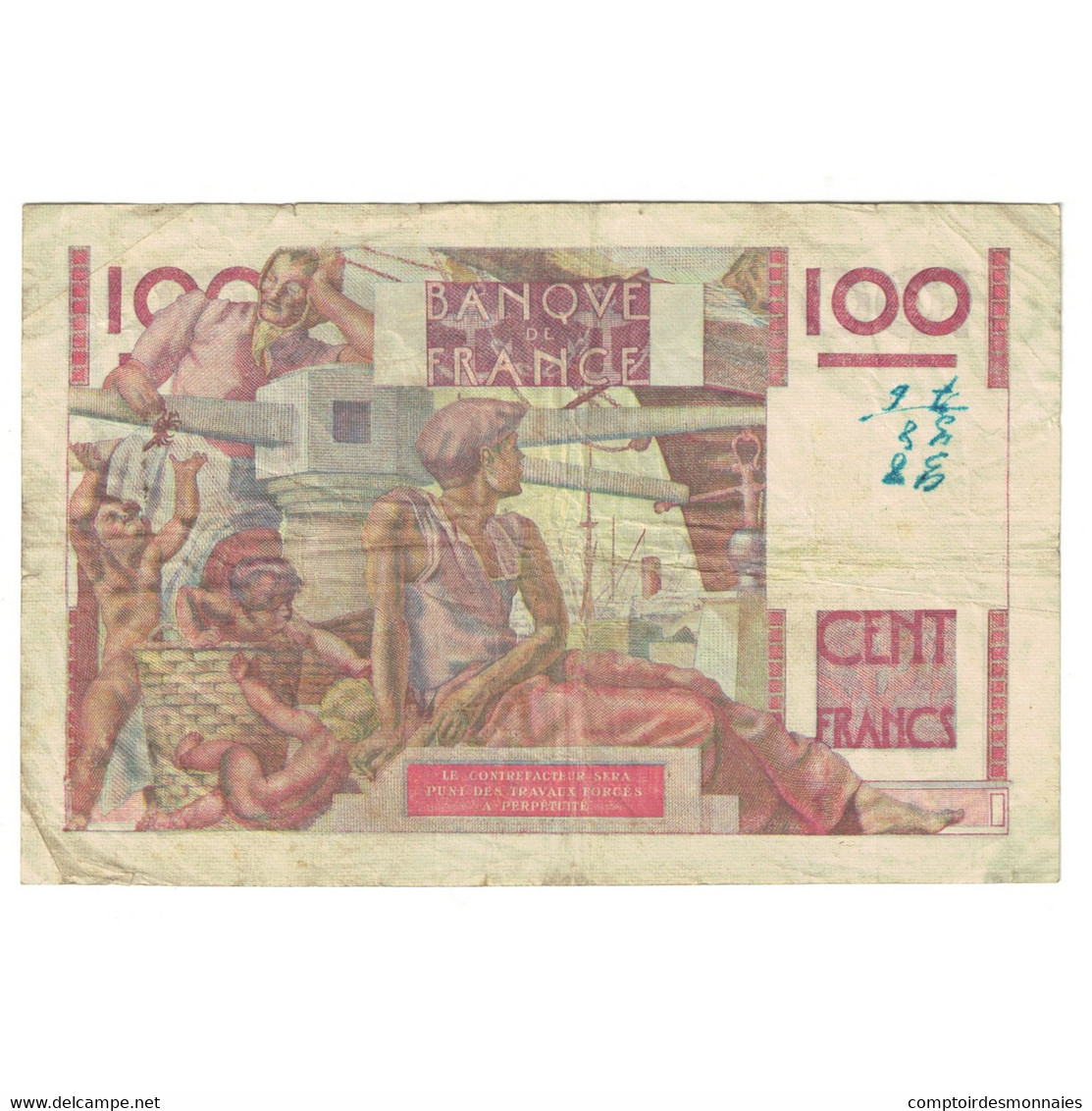 France, 100 Francs, Jeune Paysan, 1946, O.129 84288, TB, Fayette:28.10, KM:128a - 100 F 1945-1954 ''Jeune Paysan''