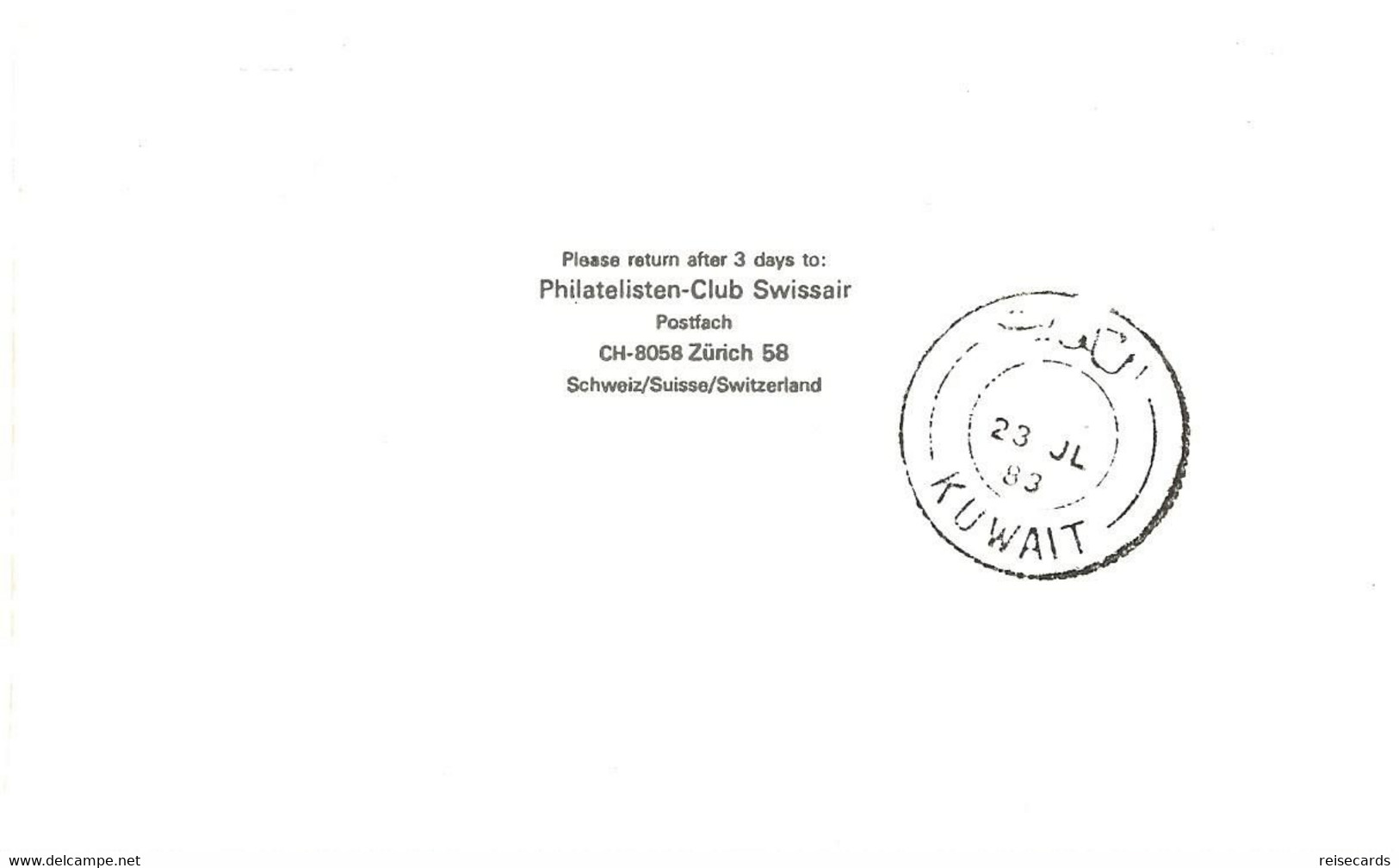 Liechtenstein: 1983 Swissair Air Mail Brief Zürich - Safat, Kuwait - Cartas & Documentos