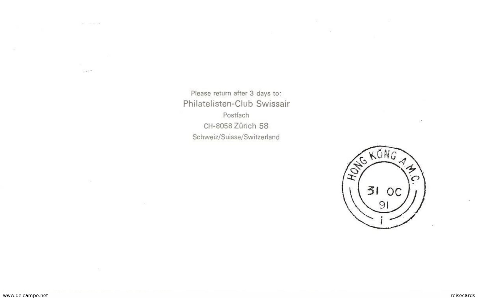 Liechtenstein: 1991 Swissair Air Mail Brief Zürich - Hong Kong - Covers & Documents
