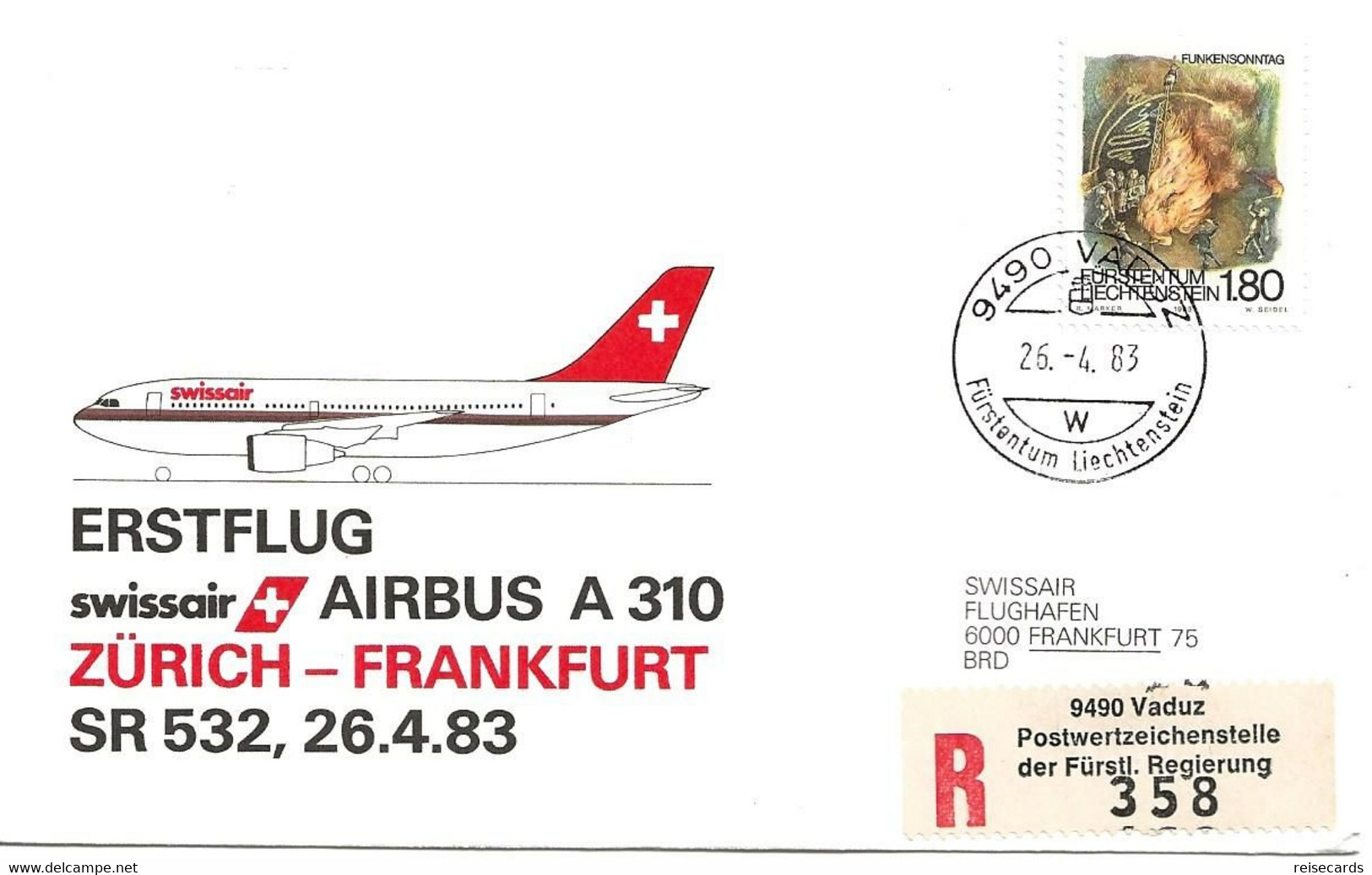 Liechtenstein: 1983 Swissair Air Mail Brief Zürich - Frankfurt - Covers & Documents