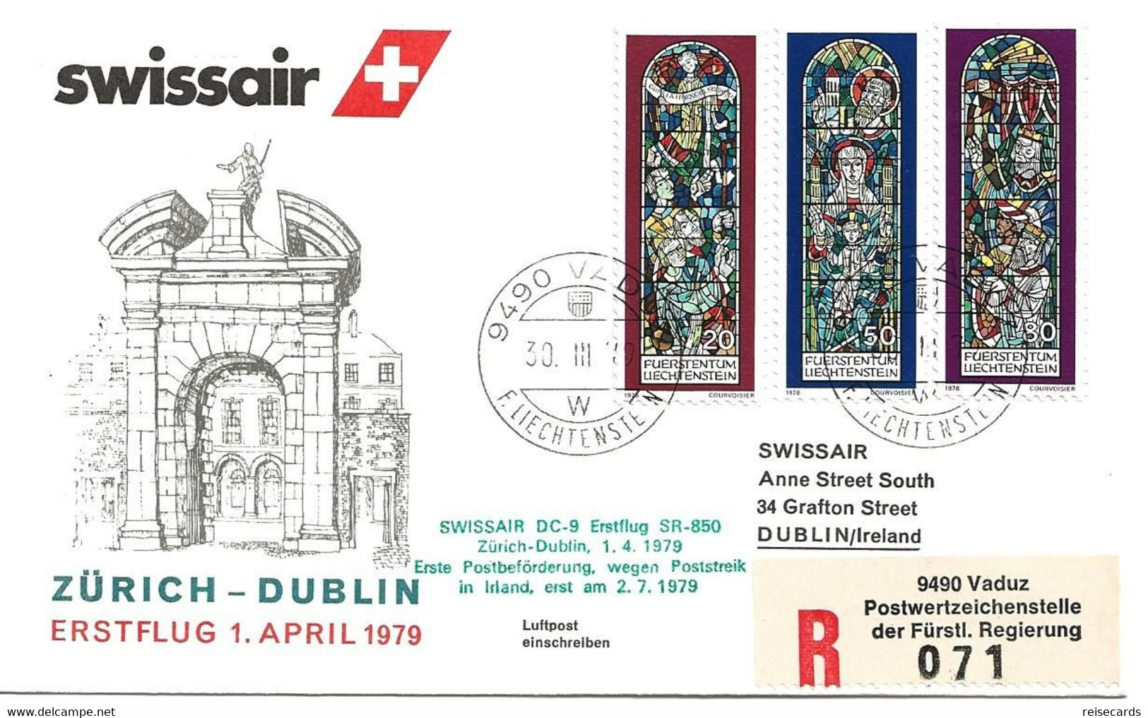 Liechtenstein: 1979 Swissair Air Mail Brief Zürich - Dublin - Storia Postale