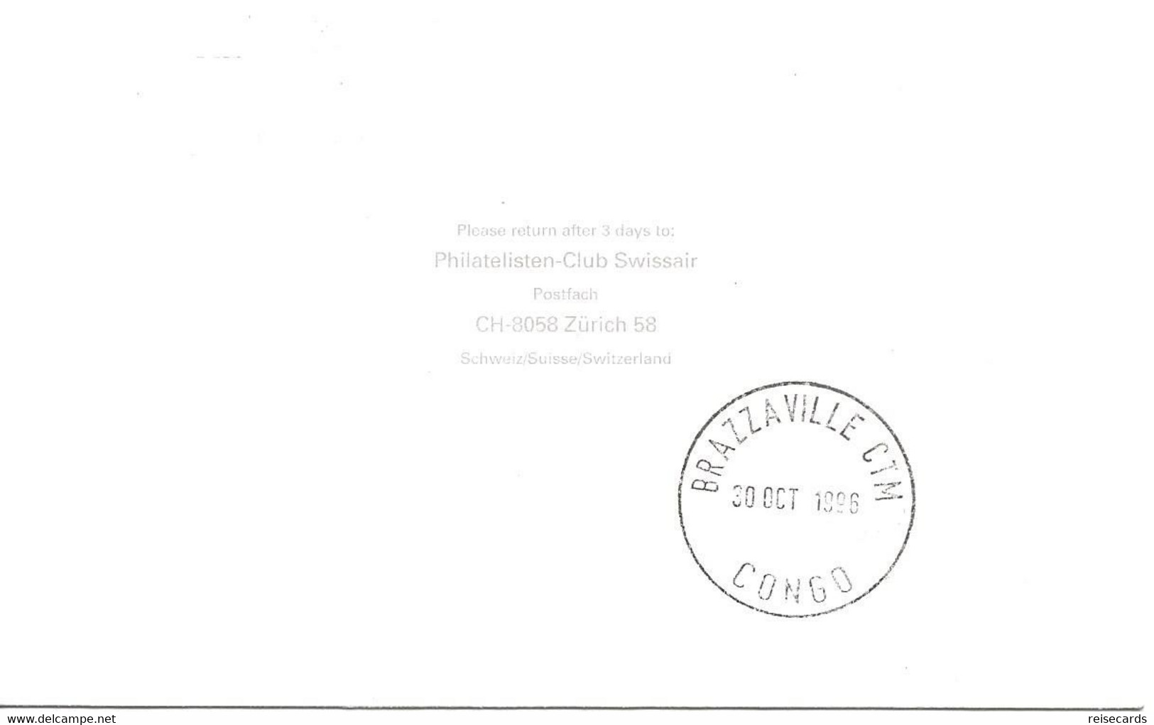 Liechtenstein: 1996 Swissair Air Mail Brief Zürich - Brazzaville (nonstop) - Briefe U. Dokumente