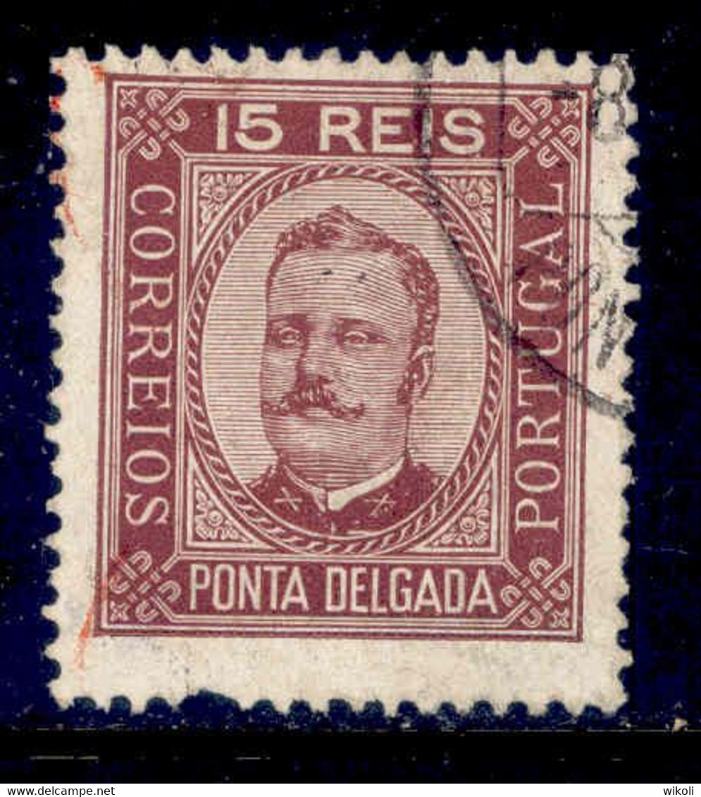 ! ! Ponta Delgada - 1892 D. Carlos 15 R (Perf. 13 1/2) - Af. 03 - Used - Ponta Delgada