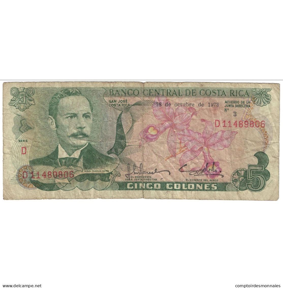 Billet, Costa Rica, 5 Colones, 1973, 1973-10-18, KM:236c, TB - Costa Rica