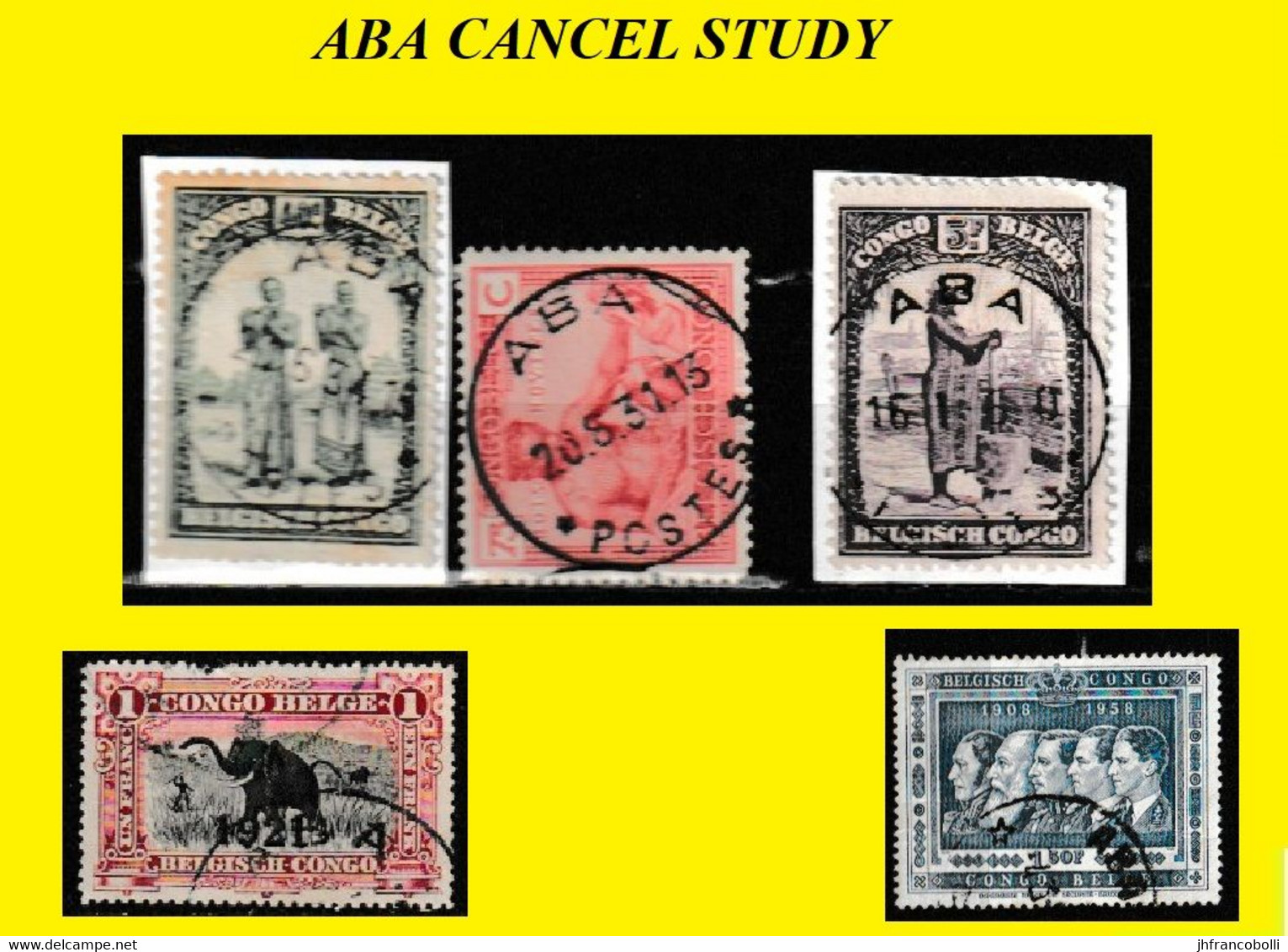 (°) ABA BELGIAN CONGO / CONGO BELGE = CANCELATION STUDY = 5 STAMPS [-B-] COB 172+181+126+91+345 - Variedades Y Curiosidades