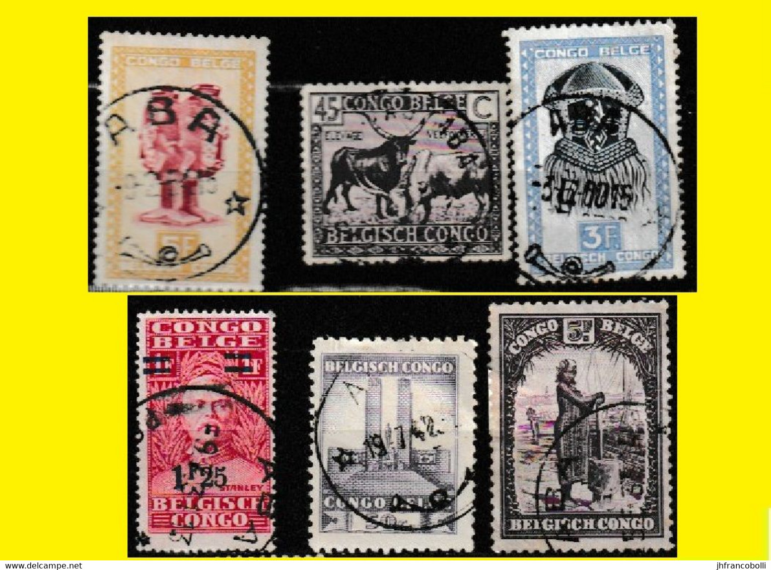 (°) ABA BELGIAN CONGO / CONGO BELGE = CANCELATION STUDY = 6 STAMPS [-D-] COB 163+181+217+121+290+288-A - Plaatfouten En Curiosa