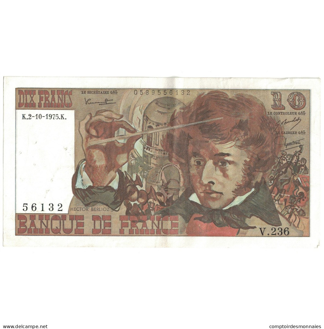 France, 10 Francs, Berlioz, 1975, V.236, TTB, Fayette:63.14, KM:150b - 10 F 1972-1978 ''Berlioz''