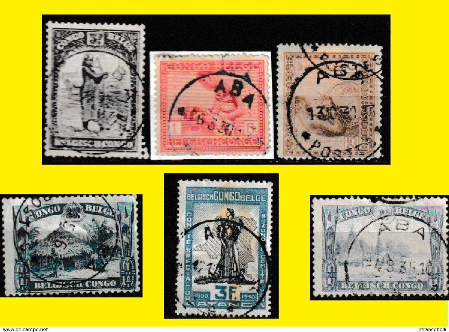 (°) ABA BELGIAN CONGO / CONGO BELGE = CANCELATION STUDY = 6 STAMPS [-E-] COB 298+181+171+178+126+110 - Plaatfouten En Curiosa