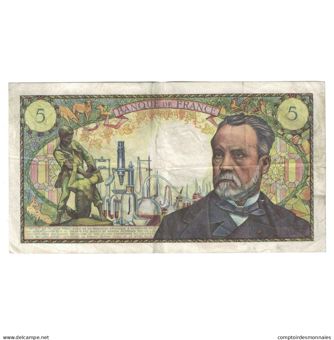 France, 5 Francs, Pasteur, 1969, M.89, TB+, Fayette:61.9, KM:146b - 5 F 1966-1970 ''Pasteur''