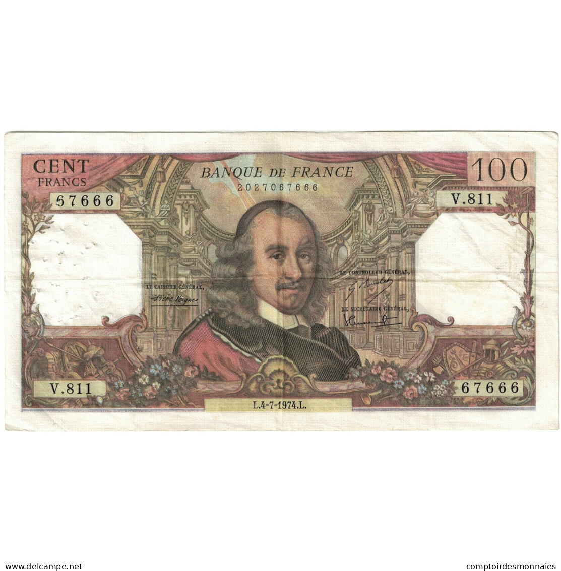 France, 100 Francs, Corneille, 1974, V.811, TTB, Fayette:65.46, KM:149d - 100 F 1964-1979 ''Corneille''
