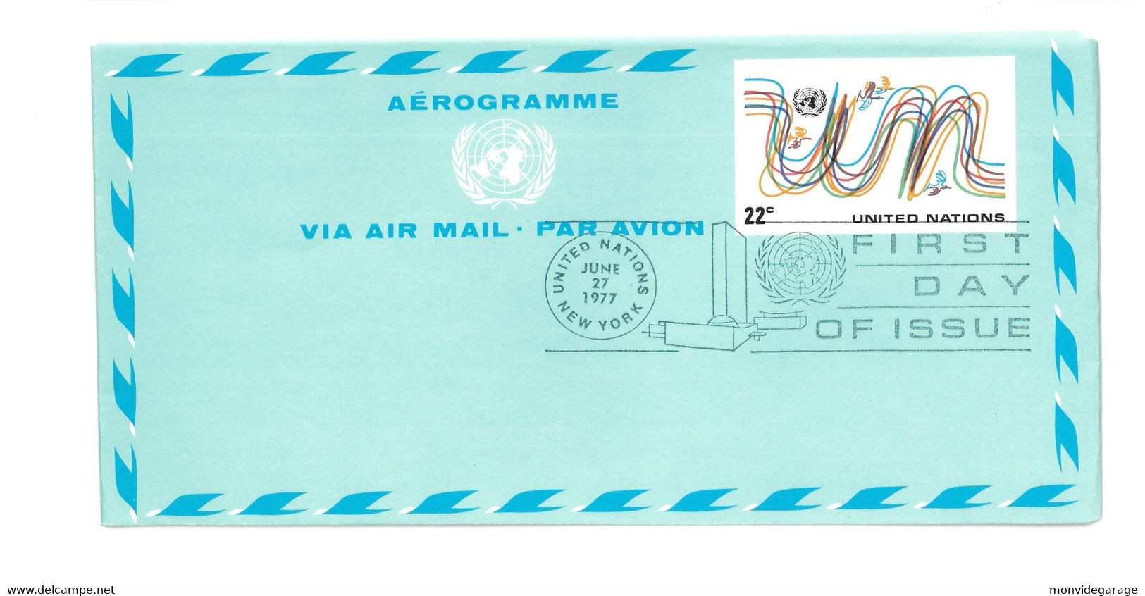 United Nations - Aérogramme - Via Air Mail - Par Avion - First Day Of Issue - 1977 - New York 092 - Airmail