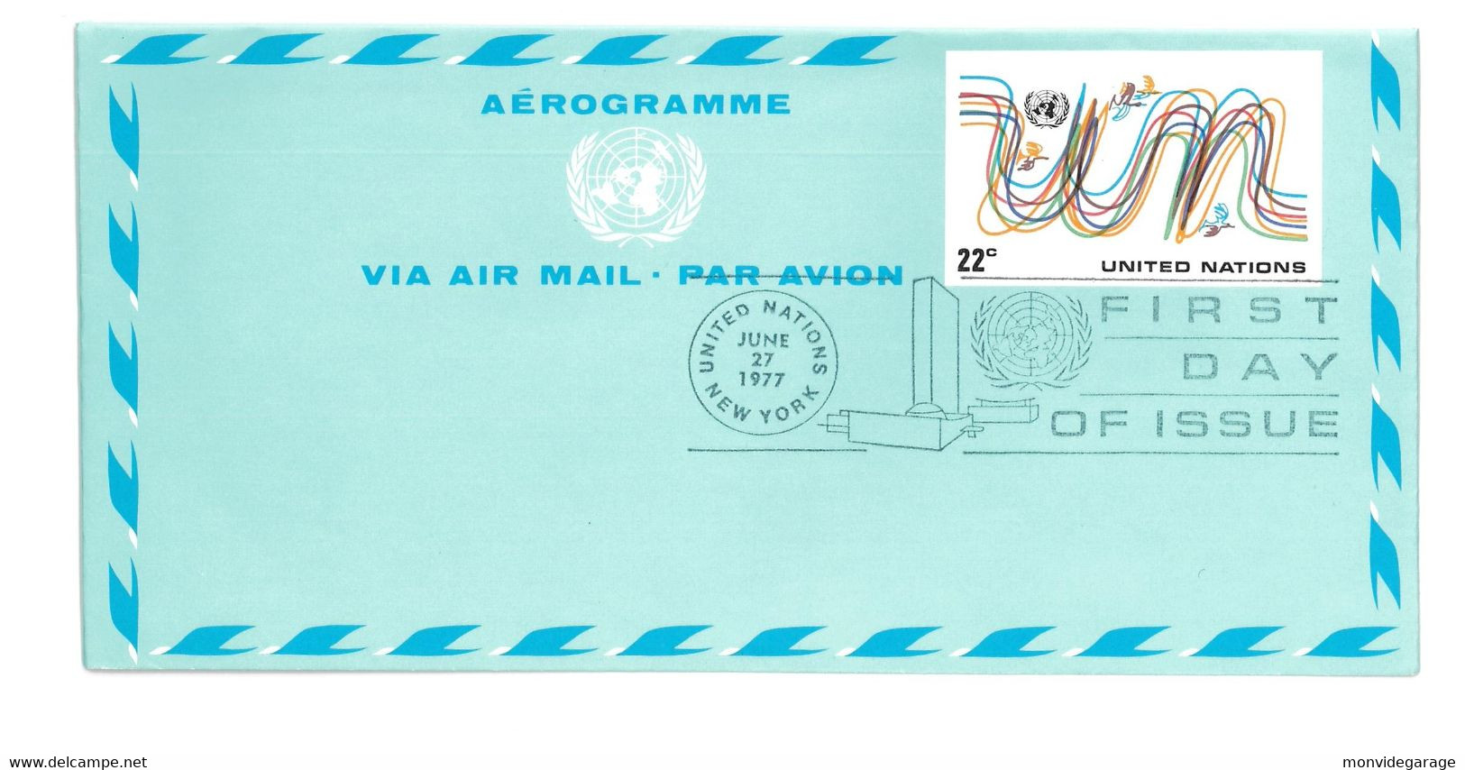 United Nations - Aérogramme - Via Air Mail - Par Avion - First Day Of Issue - 1977 - New York 093 - Airmail