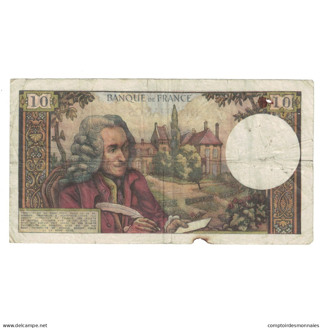 France, 10 Francs, Voltaire, 1969, K.475, B+, Fayette:62.37, KM:147c - 10 F 1963-1973 ''Voltaire''