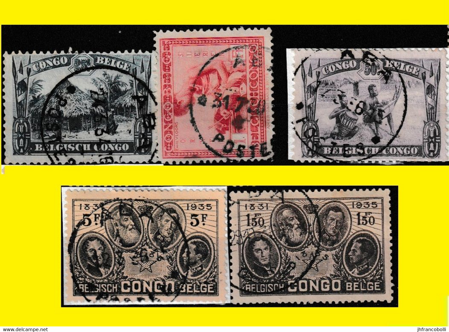 (°) ABA BELGIAN CONGO / CONGO BELGE = CANCELATION STUDY = 5 STAMPS [-F-] COB 187+191+126+171+173 - Abarten Und Kuriositäten