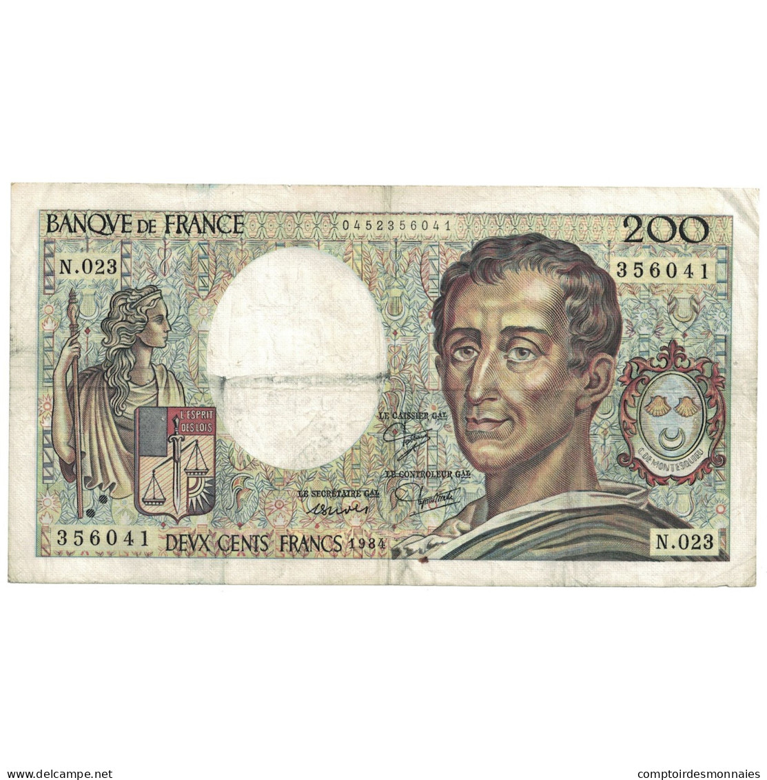 France, 200 Francs, Montesquieu, 1984, N.023, TB+, Fayette:70.04, KM:155a - 200 F 1981-1994 ''Montesquieu''