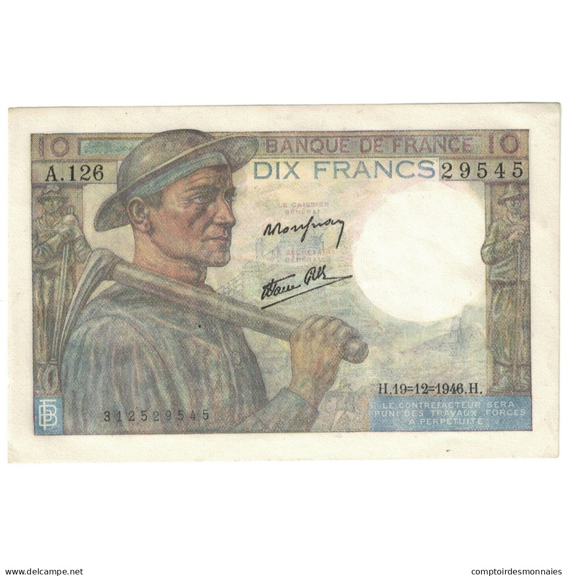 France, 10 Francs, Mineur, 1946, A.126, SUP, Fayette:8.16, KM:99e - 10 F 1941-1949 ''Mineur''