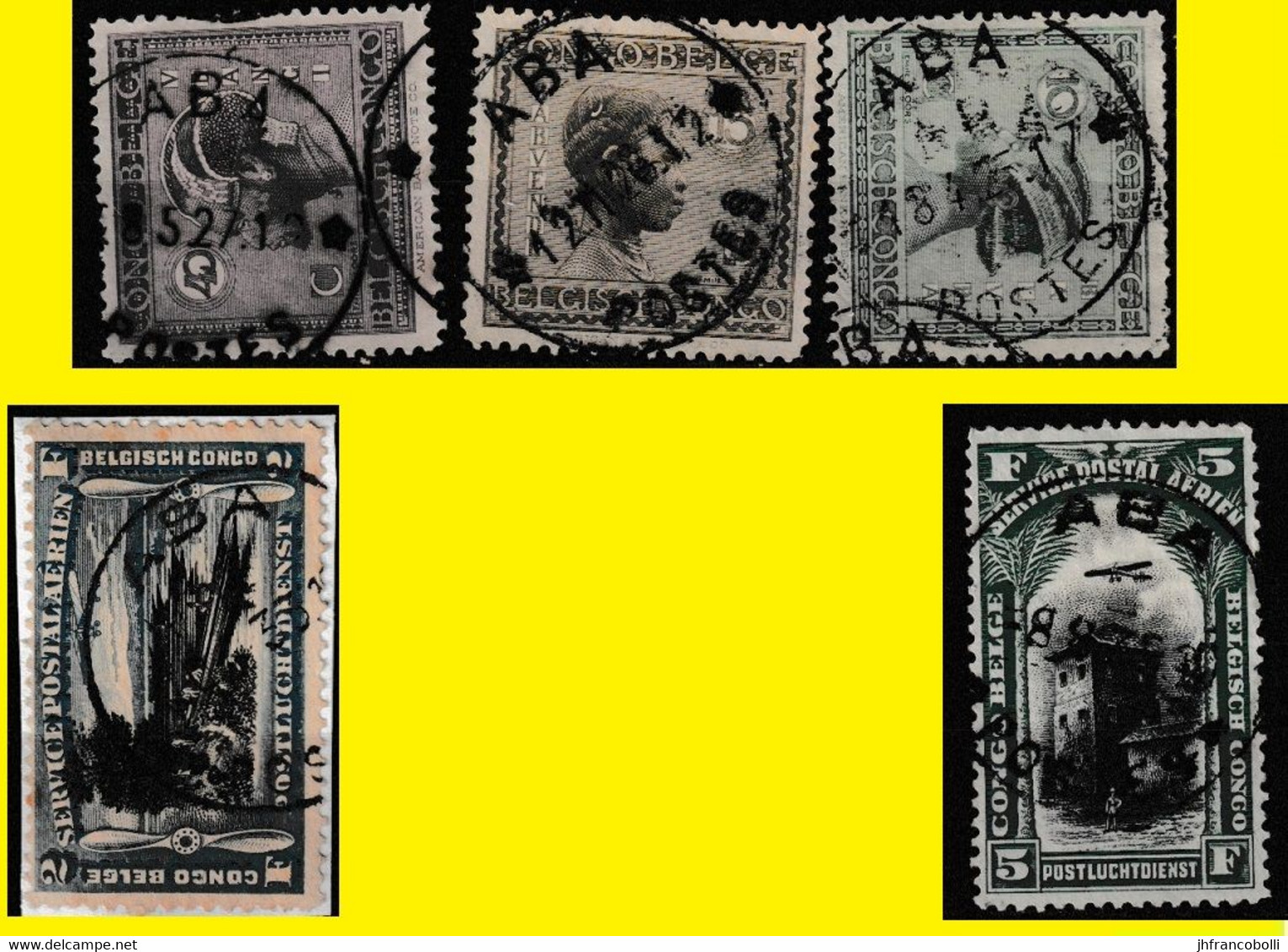 (°) ABA BELGIAN CONGO / CONGO BELGE = CANCELATION STUDY = 5 STAMPS [-G-] COB 107+108+121+PA2+PA5 - Plaatfouten En Curiosa